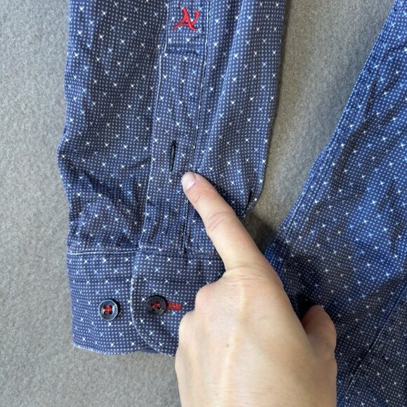 Au Noir Mens Button Up Shirt Size 4 Blue Polka Dot Flip Cuff Going Out Faded - Picture 8 of 16